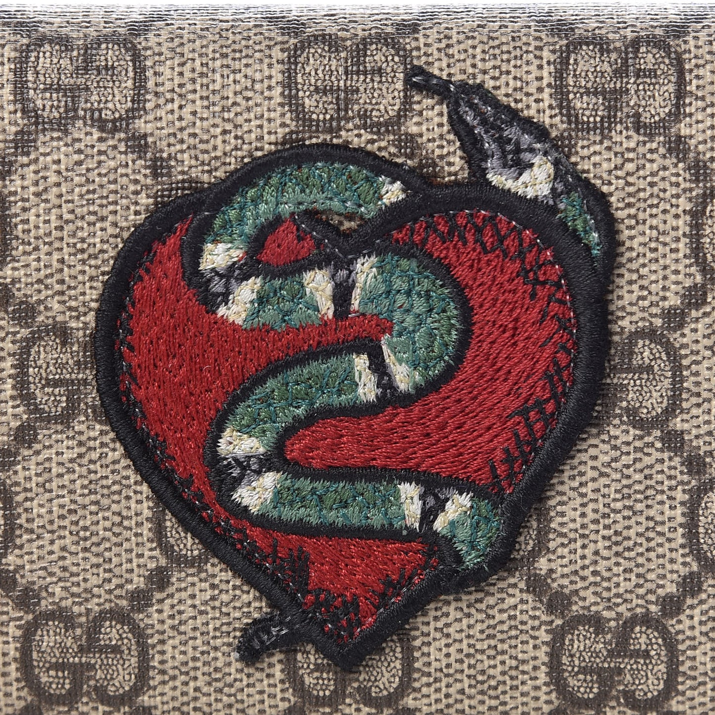 GG Supreme Monogram Kingsnake Heart Embroidered Print Card Case Red