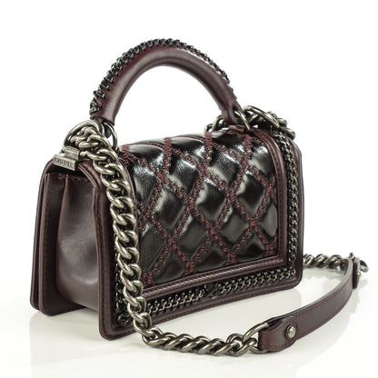 Chanel Goatskin Quilted Small Boy Handle Flap Burgundy 3 of 8