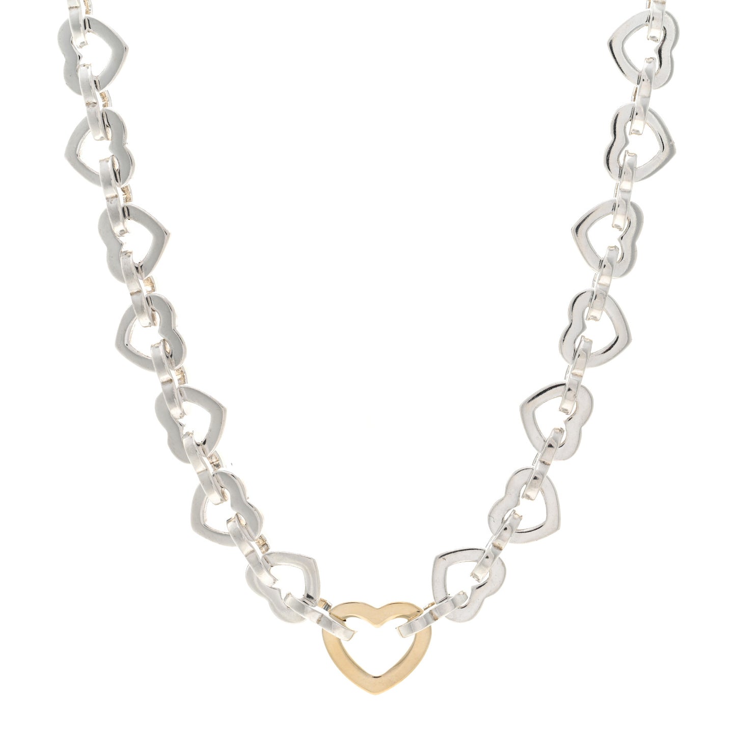Sterling Silver 18K Yellow Gold Heart Link Necklace