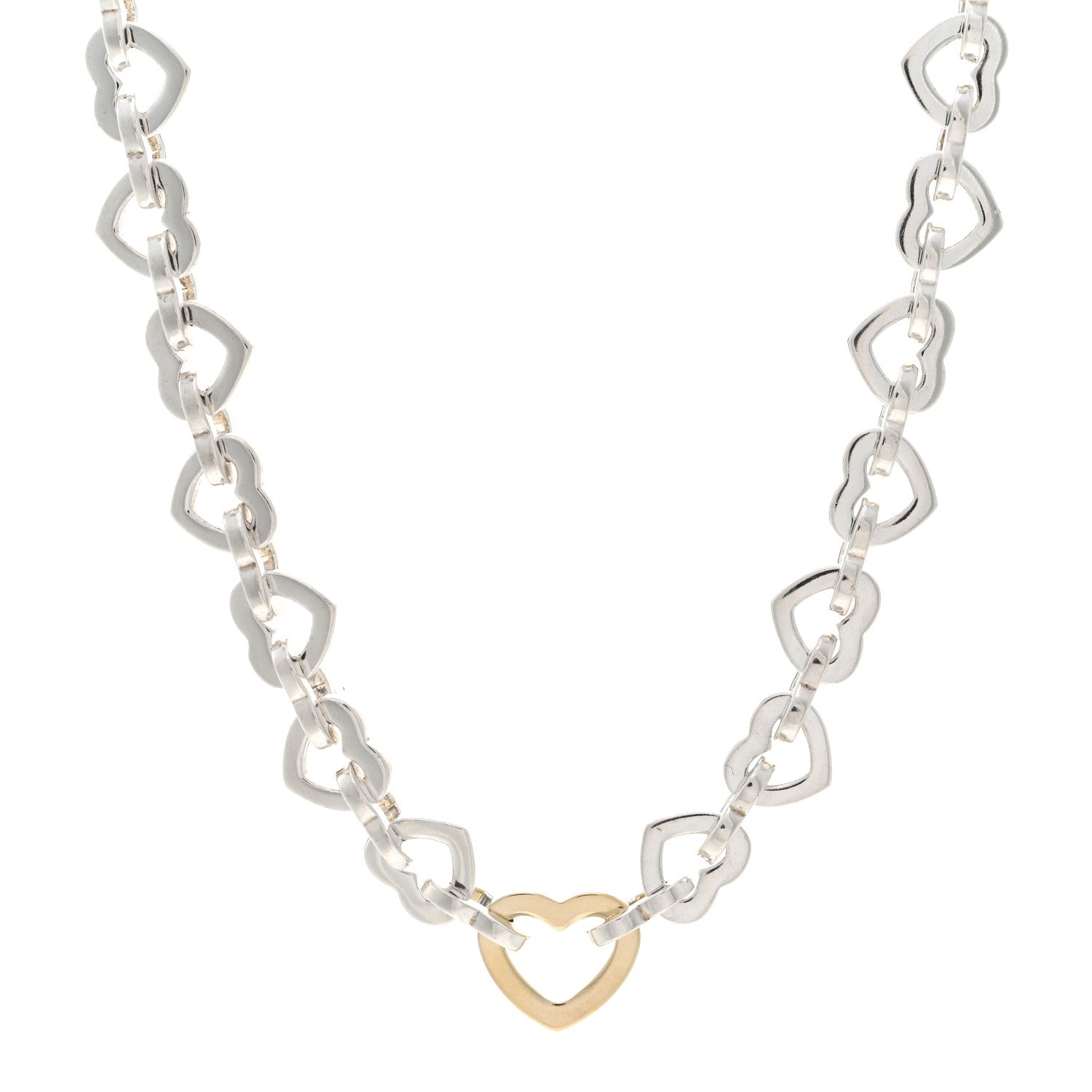 Tiffany Sterling Silver 18K Yellow Gold Heart Link Necklace 1 of 4