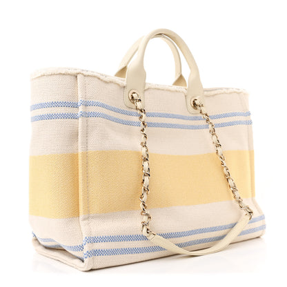 Chanel Striped Canvas Medium Deauville Tote Ecru Blue Yellow 4 of 13