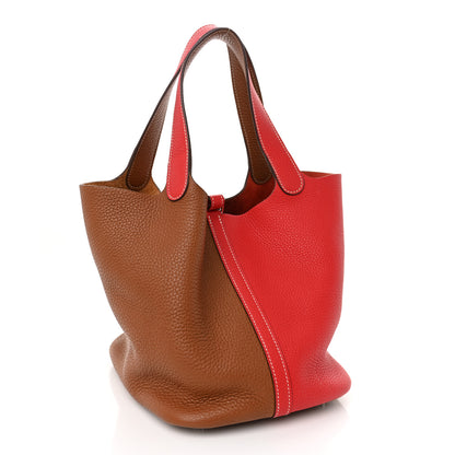 Hermes Taurillon Clemence Casaque Picotin Lock 22 MM Gold Rouge De Coeur 3 of 10