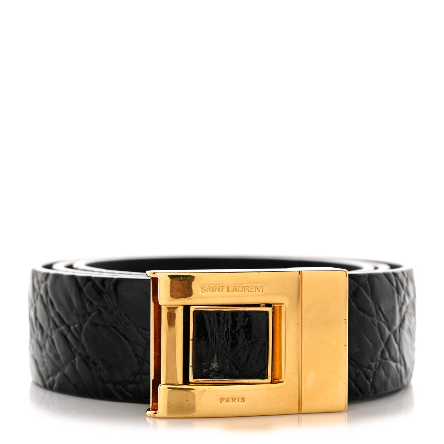 Calfskin Crocodile Embossed Square Buckle Belt 80 32 Black