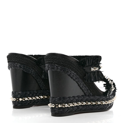 Christian Louboutin Voltinoudou 110mm Tie Cruise Raffia Spike Wedge 38 Black 4 of 8