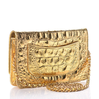 Chanel Metallic Calfskin Crocodile Embossed Cocodile Wallet On Chain WOC Gold 3 of 13
