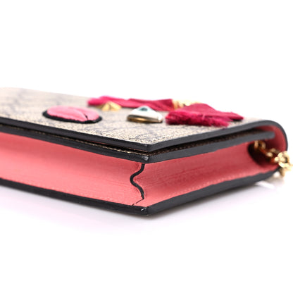 Gucci GG Supreme Monogram Face Embroidered Chain Wallet Pink 9 of 9