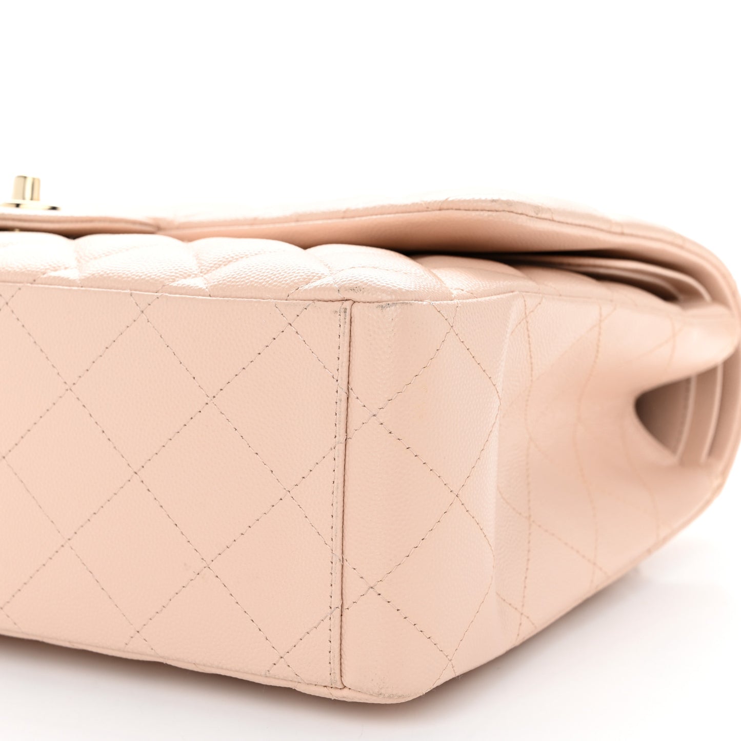 Caviar Quilted Maxi Double Flap Light Beige