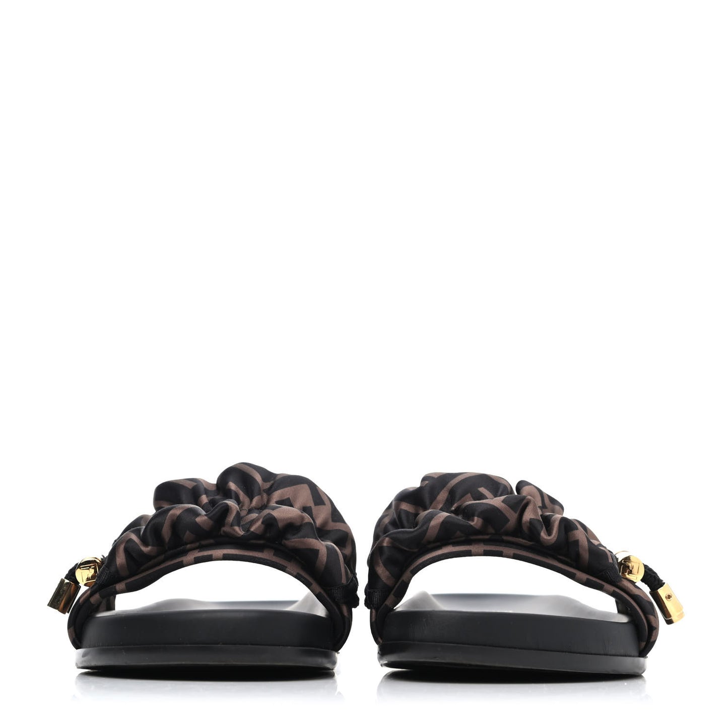 Satin FF Fendi Feel Slide Sandals 39 Tobacco Black