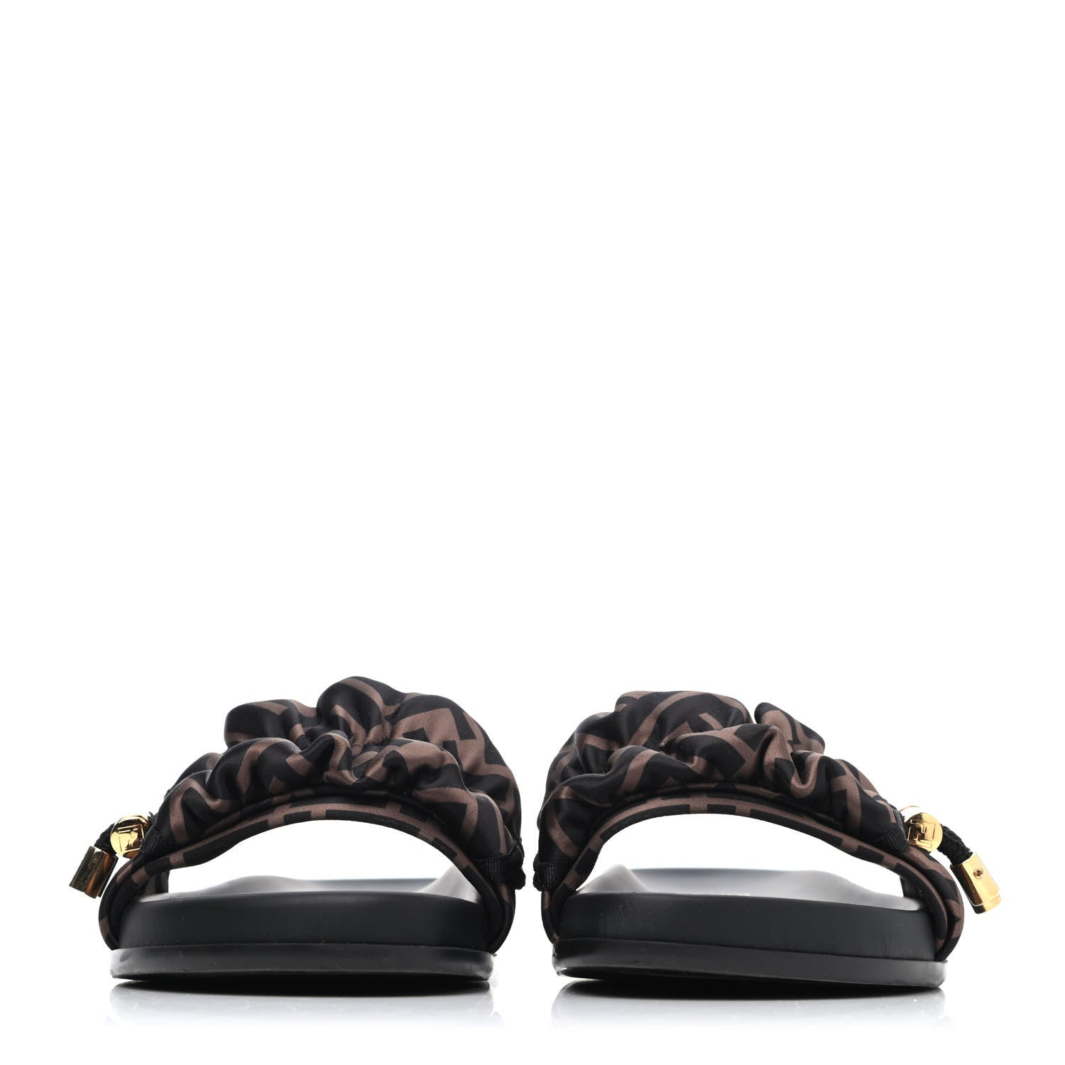 Fendi Satin FF Fendi Feel Slide Sandals 39 Tobacco Black 2 of 4