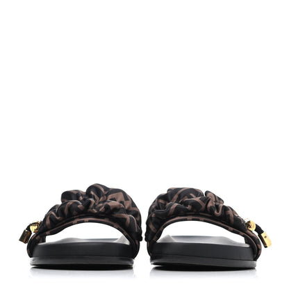 Fendi Satin FF Fendi Feel Slide Sandals 39 Tobacco Black 2 of 4