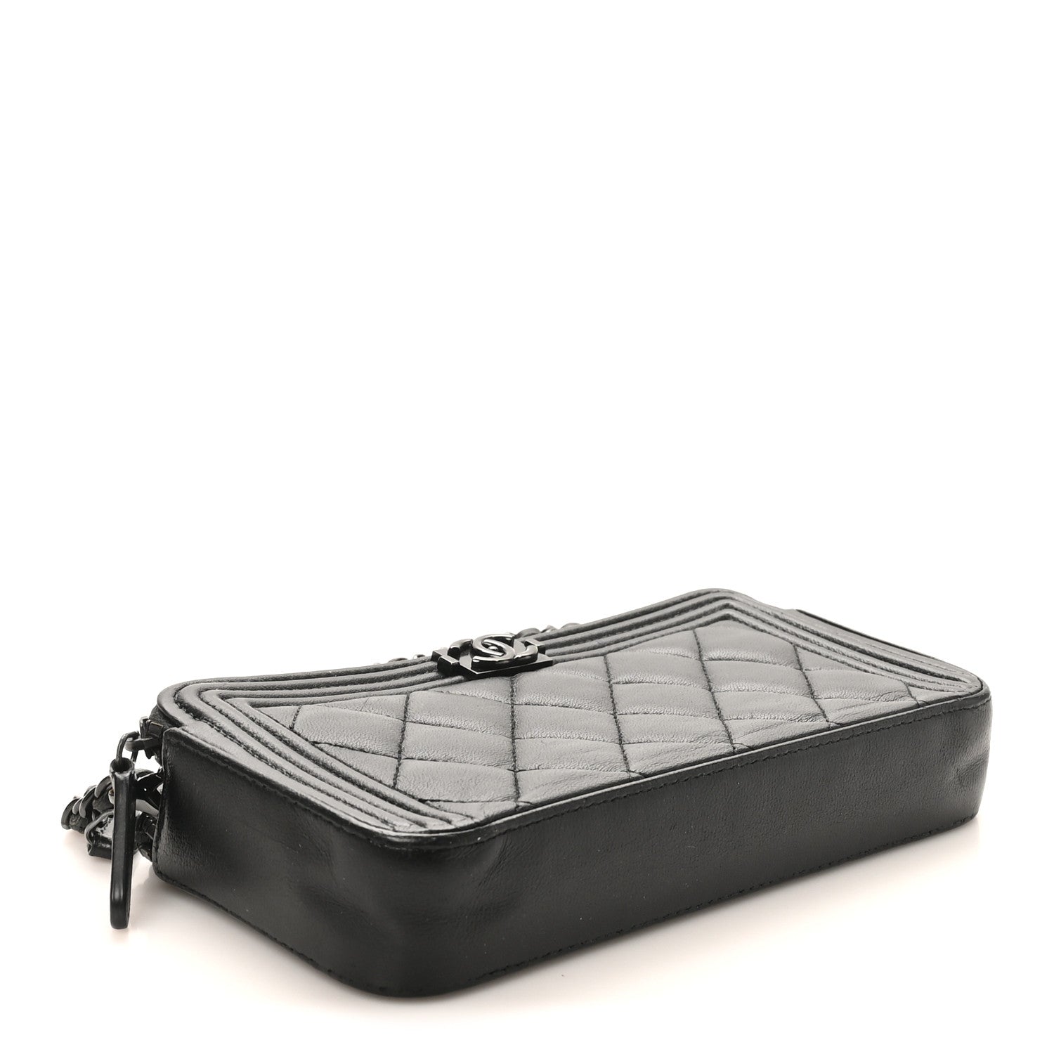 Chanel Lambskin Quilted Small Boy Clutch With Chain So Black 4 of 10