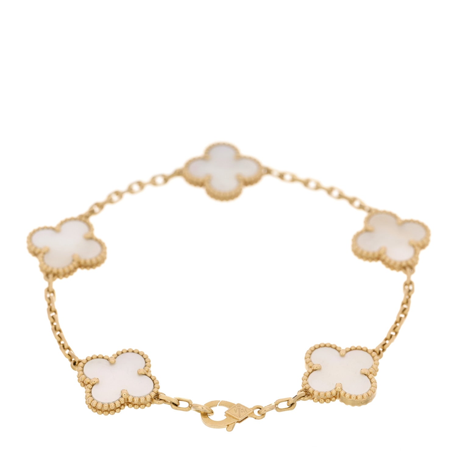 Van Cleef & Arpels 18K Yellow Gold Mother of Pearl 5 Motifs Vintage Alhambra Bracelet 2 of 4