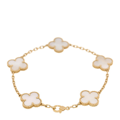Van Cleef & Arpels 18K Yellow Gold Mother of Pearl 5 Motifs Vintage Alhambra Bracelet 2 of 4