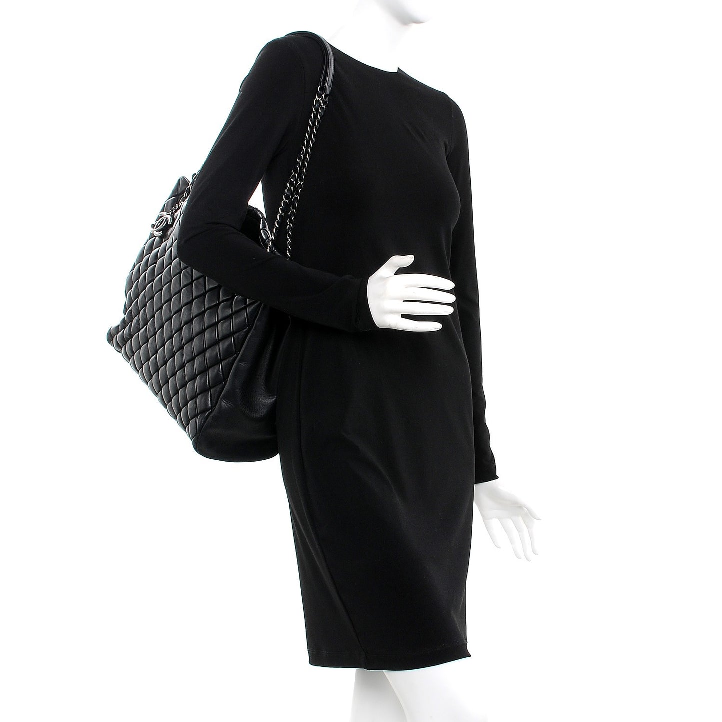 Lambskin Quilted Medium New Bubble North South Tote Black