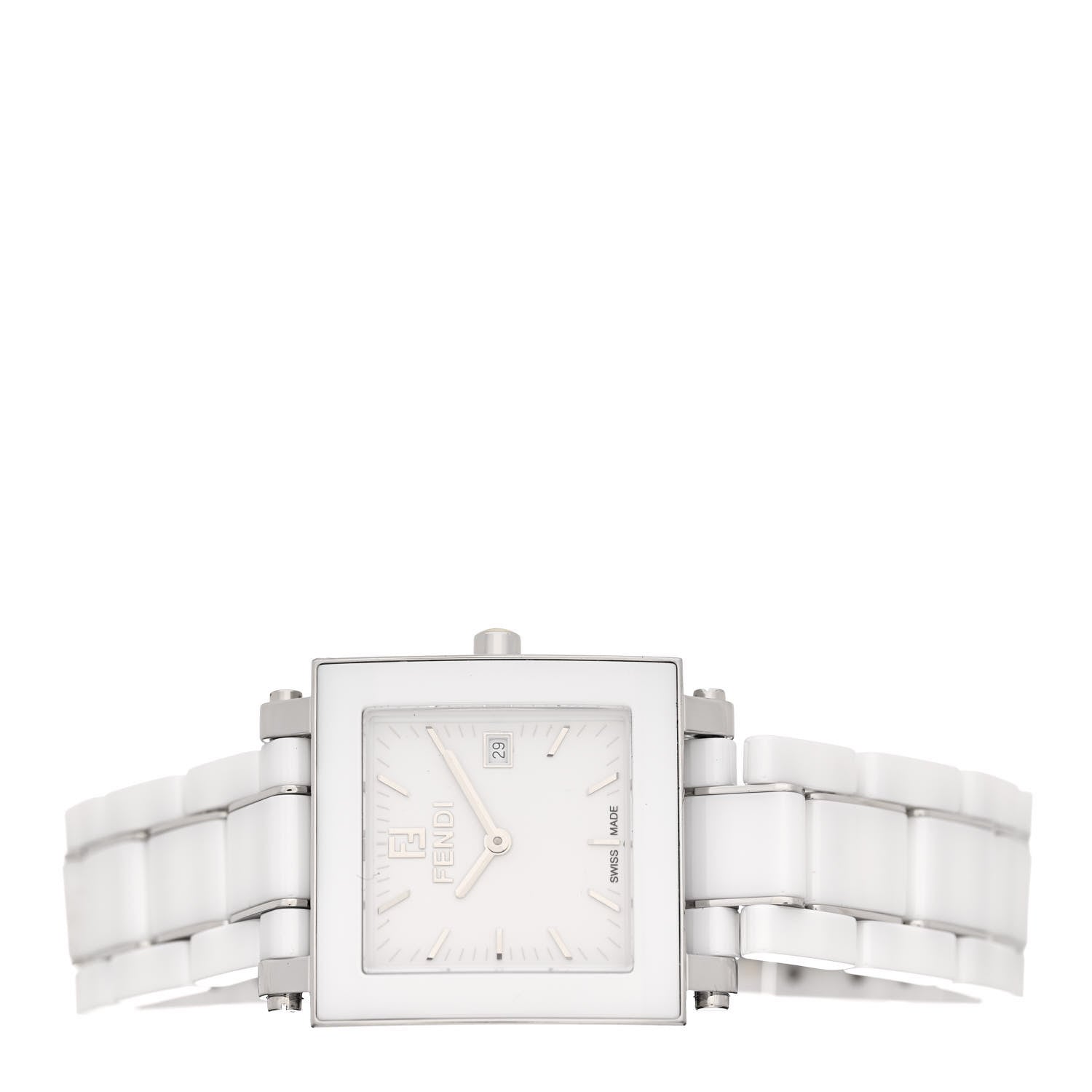 Fendi Stainless Steel Ceramic 30mm Quadro Quartz Watch White 2 of 5