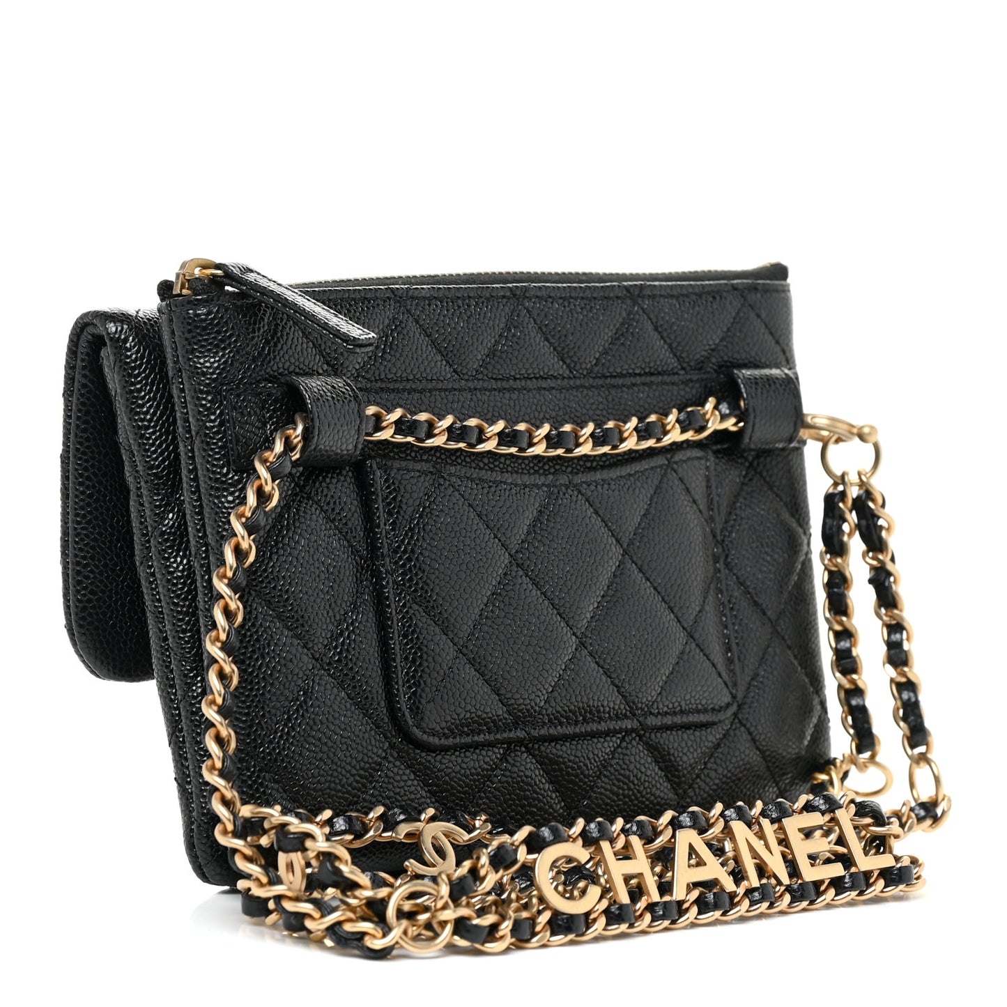 Shiny Caviar Pick Me Up Flap Belt Bag Black
