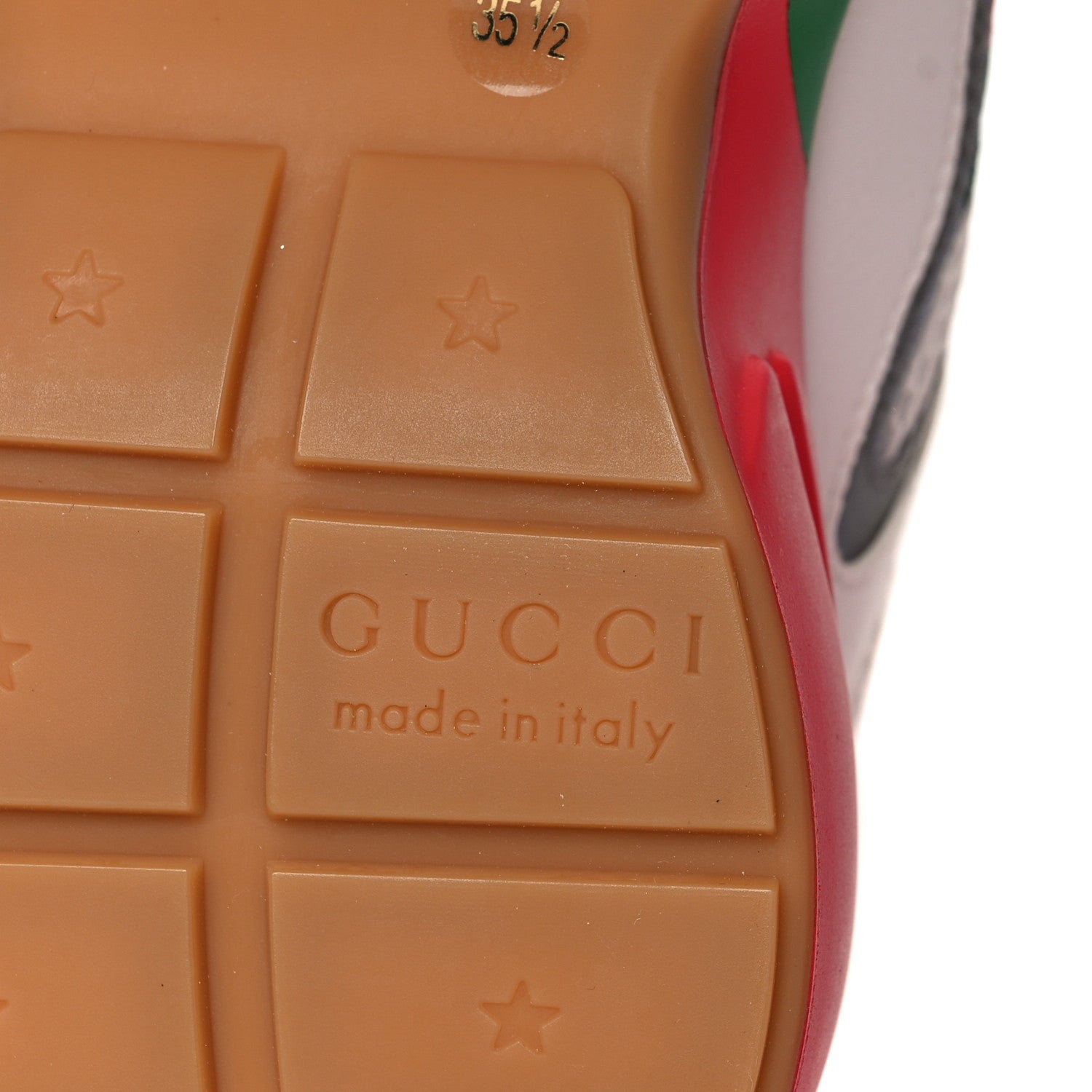 Gucci Lavaredo Eco Fabric Mesh Web Womens Rhyton Reflective Sneakers 35.5 Great White Green Red Silver 6 of 8