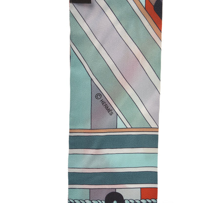 Hermes Silk Sangles En Zigzag Twilly Orange Turquoise Gris 3 of 5