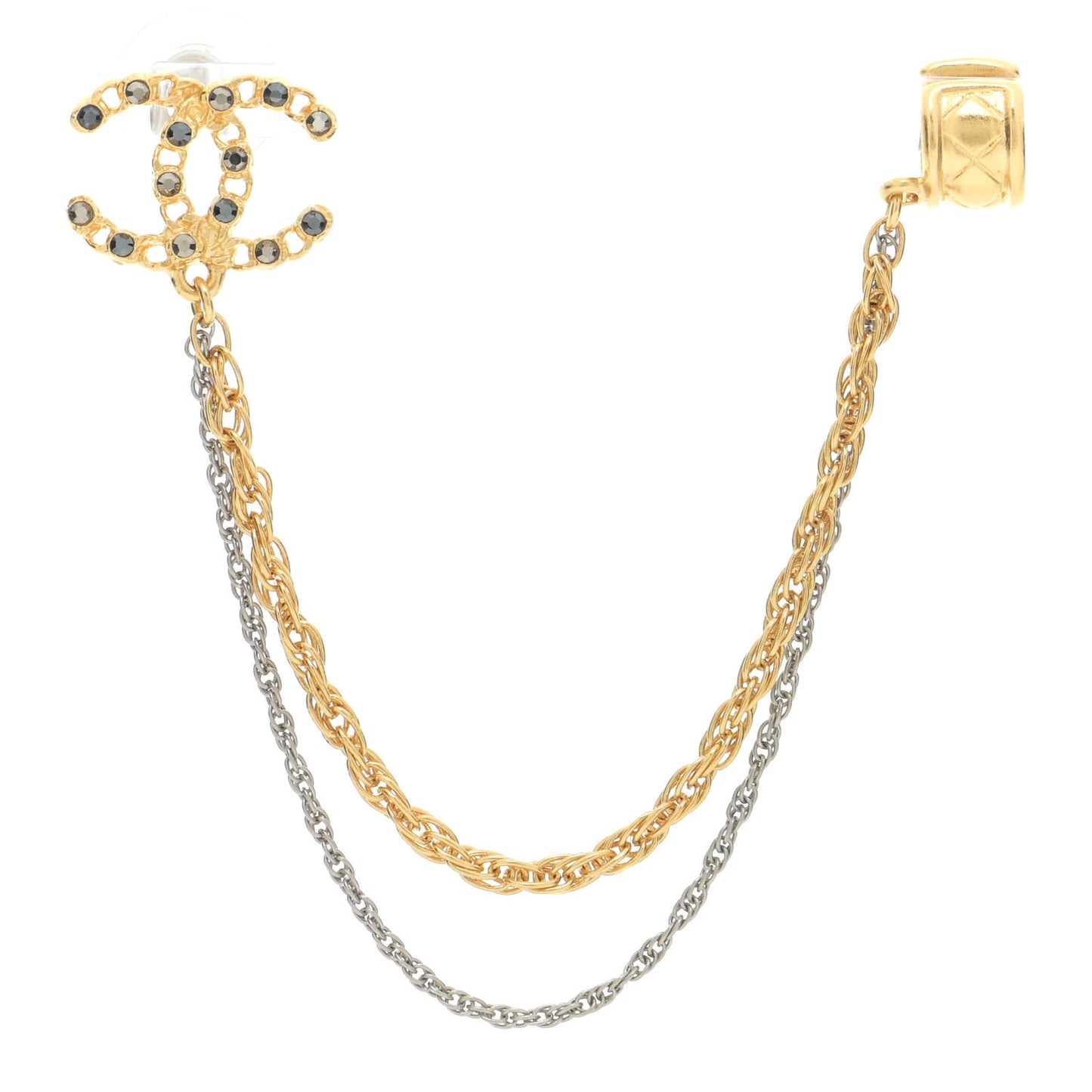 Crystal CC Chain Cuff Single Earring Gold Silver