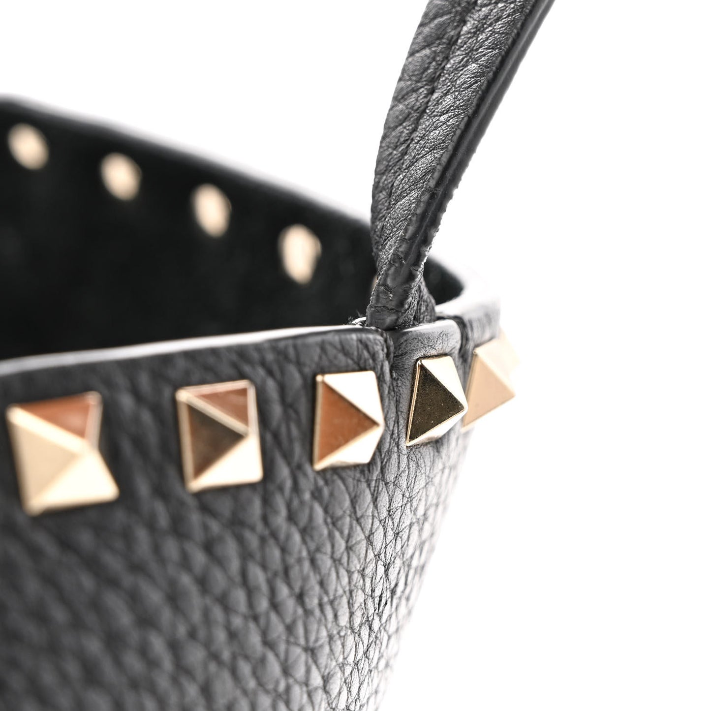Grained Calfskin Rockstud Shoulder Tote Black