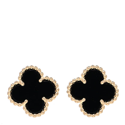 Van Cleef & Arpels 18K Yellow Gold Black Onyx Sweet Alhambra Earrings 1 of 6