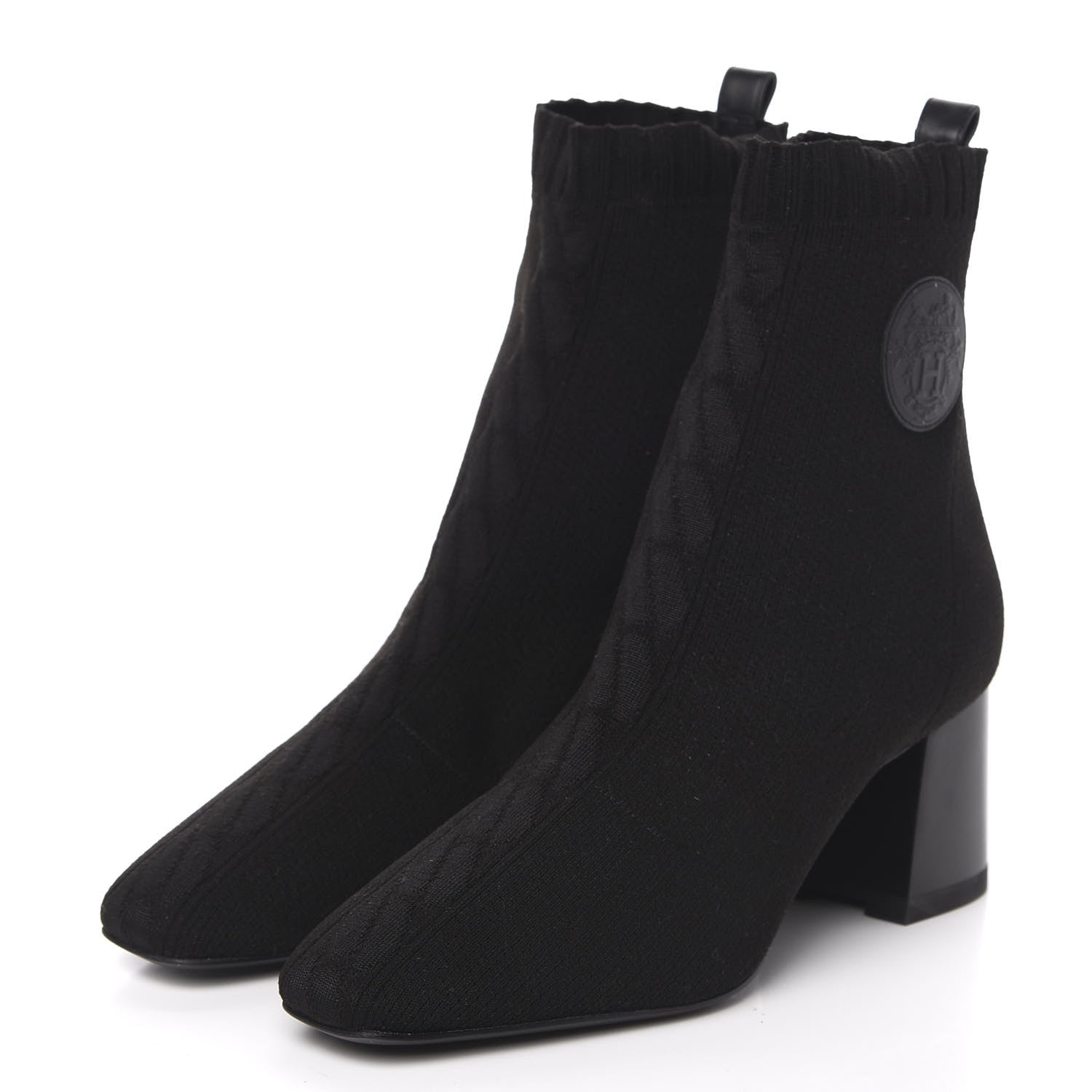 Hermes Knit Calfskin Volver Ankle Boots 38 Black 3 of 9