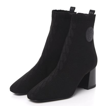 Hermes Knit Calfskin Volver Ankle Boots 38 Black 3 of 9