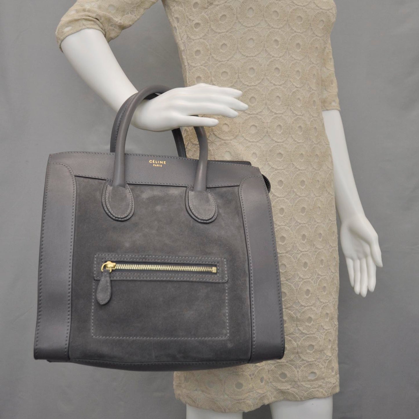 Calfskin Suede Mini Luggage Gray