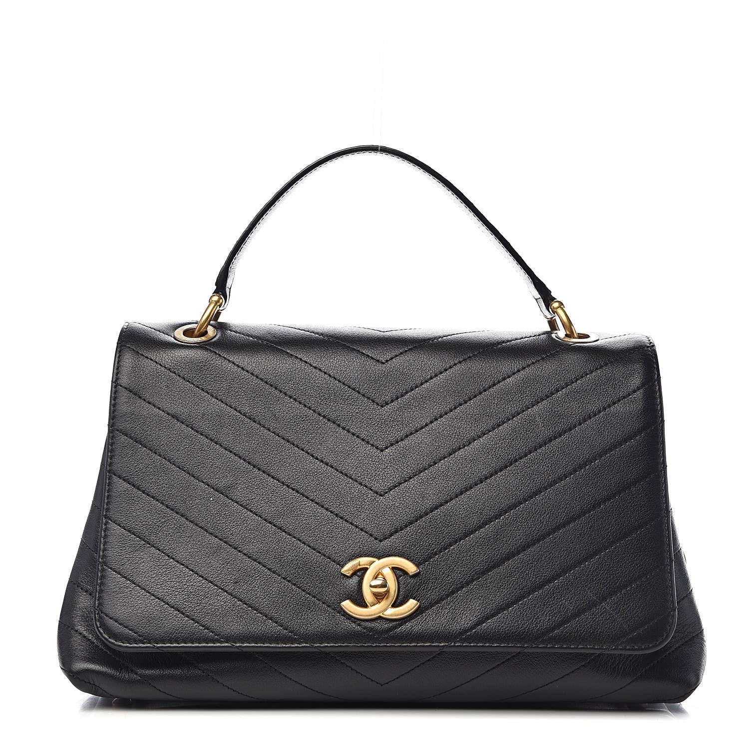Chanel Grained Calfskin Elaphe Stitched Medium Chevron Chic Top Handle Flap Black 1 of 12