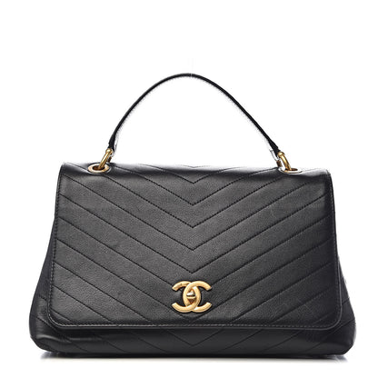 Chanel Grained Calfskin Elaphe Stitched Medium Chevron Chic Top Handle Flap Black 1 of 12