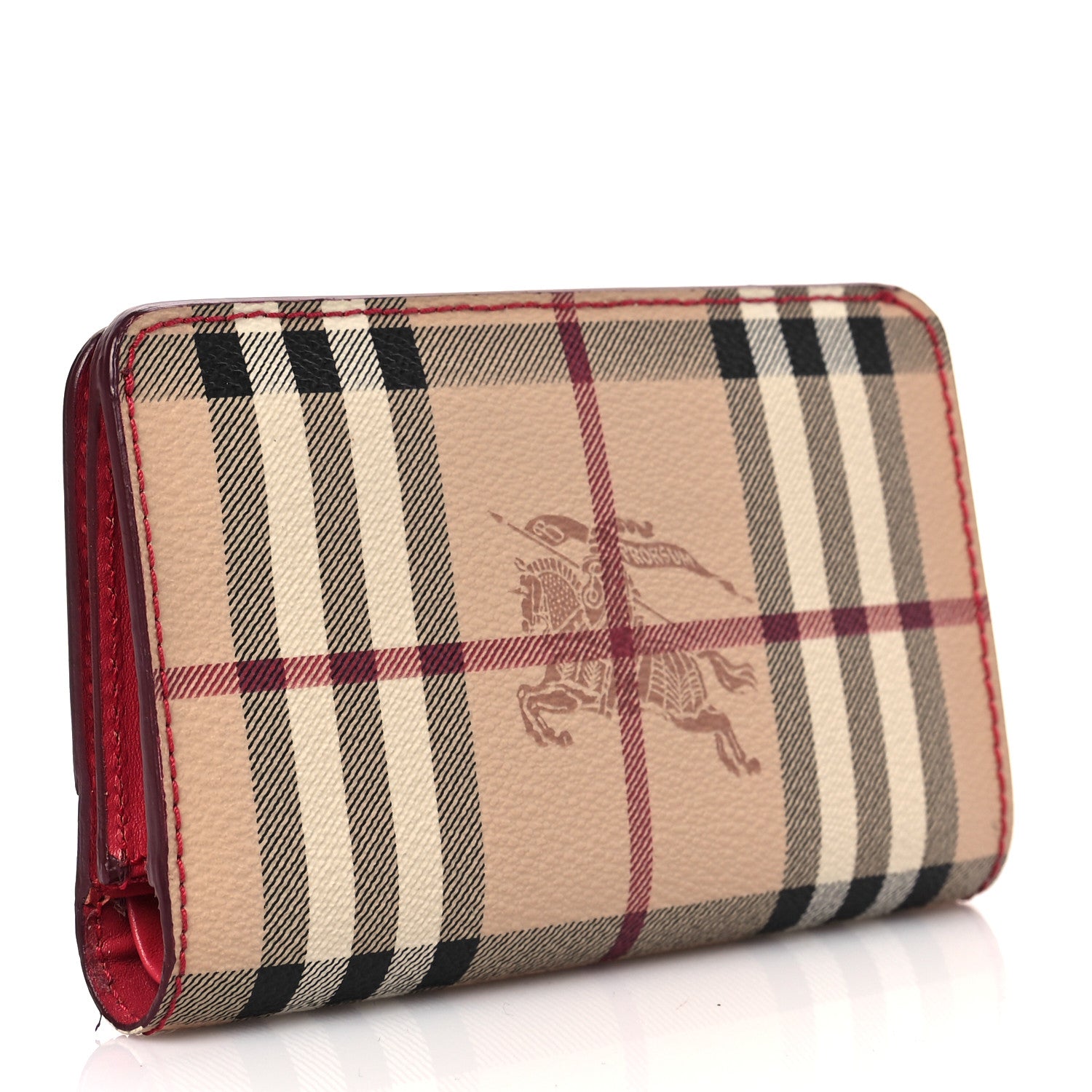 Burberry Haymarket Check Leather Zip Around Wallet Red 3 of 7