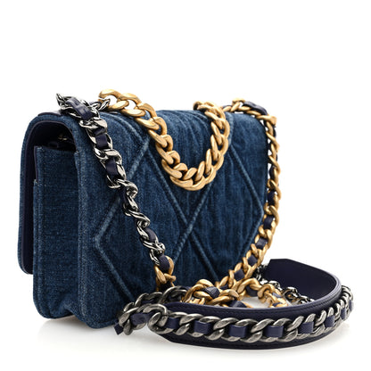 Chanel Denim Quilted Chanel 19 Wallet On Chain WOC Blue 3 of 11