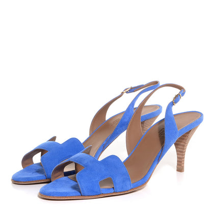 Hermes Suede Goatskin Night 70 Slingback Sandals 40 Bleu Electrique 3 of 7