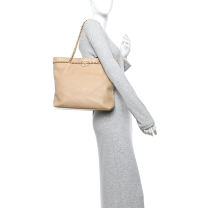 Chanel Calfskin Stitched Small Shopping Tote Dark Beige 2 of 11