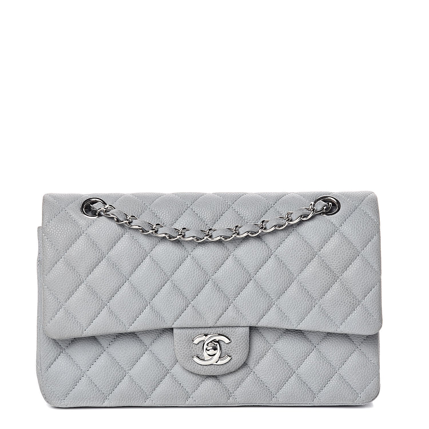 Chanel Iridescent Caviar Quilted Medium Double Flap Light Grey 1 of 11