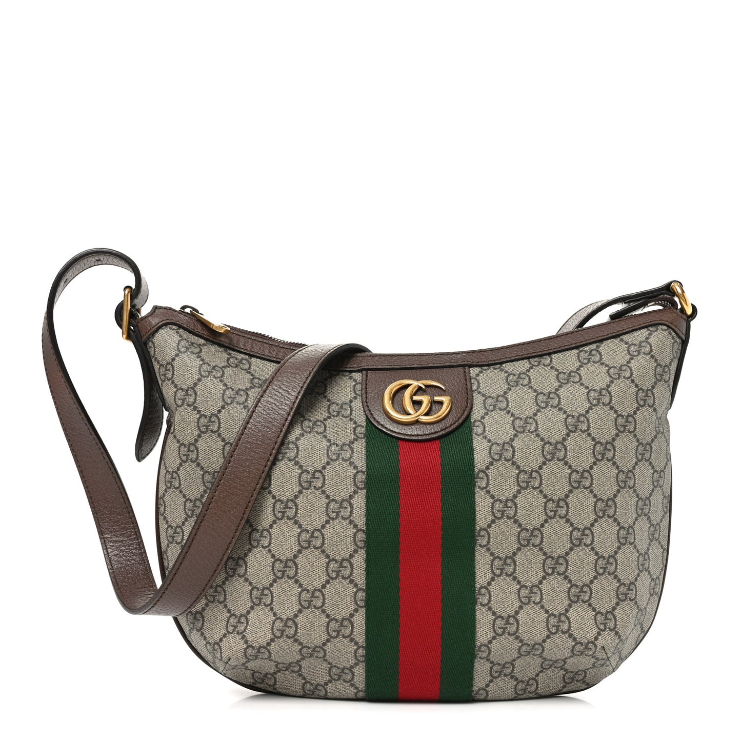 GG Supreme Monogram Web Small Ophidia Half Moon Hobo Brown