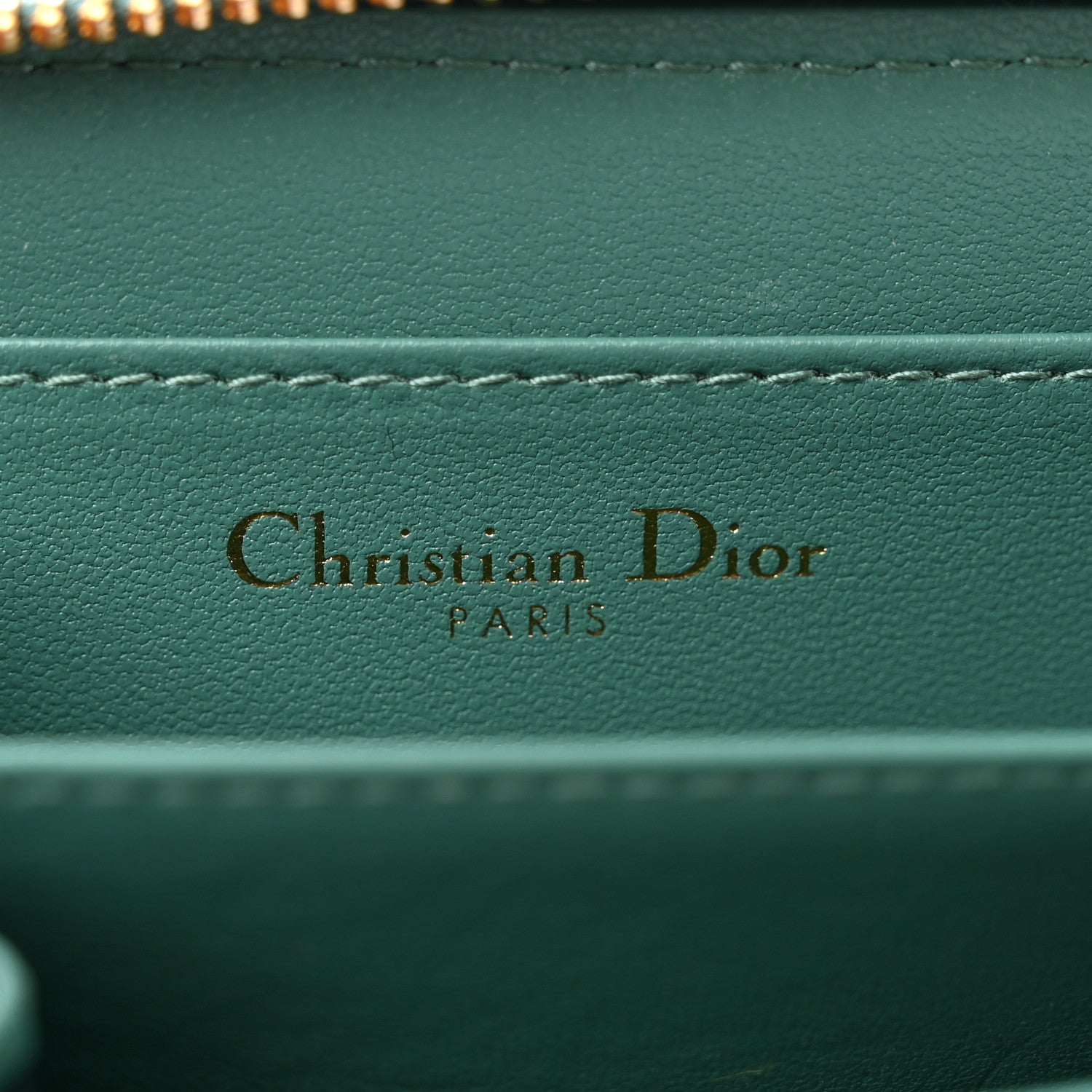 Christian Dior Grained Calfskin Supple Cannage Caro Compact Zip Card Wallet Vert Tundra 6 of 8