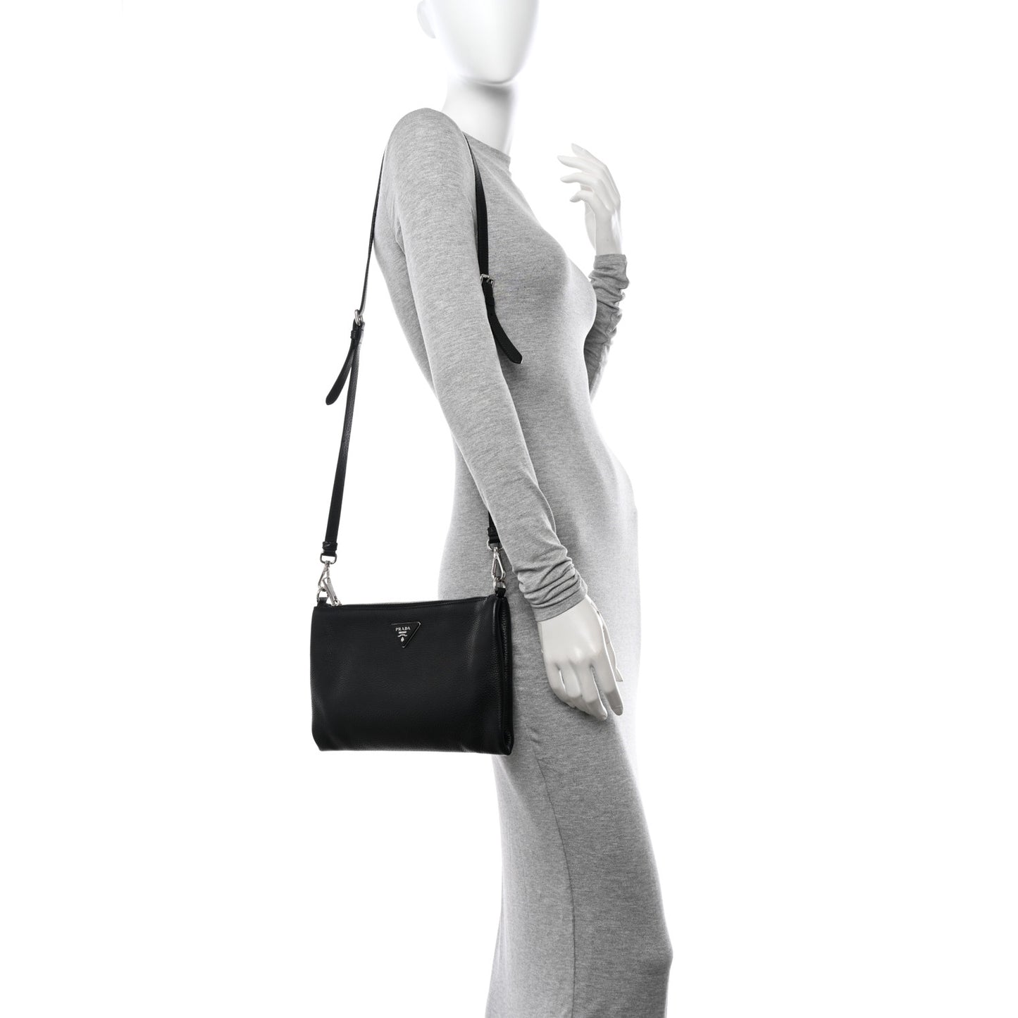 Vitello Daino Zippered Crossbody Bag Black