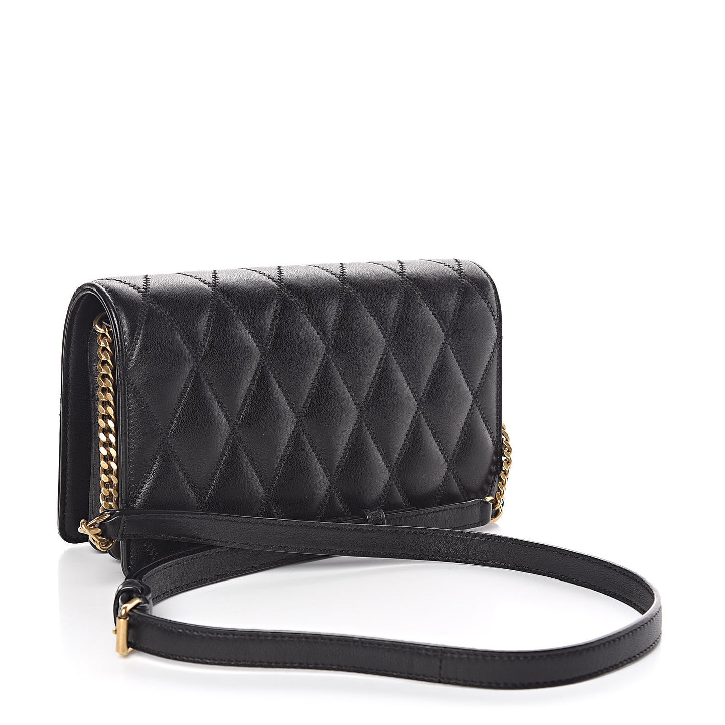 Lambskin Diamond Quilted Monogram Angie Chain Bag Black