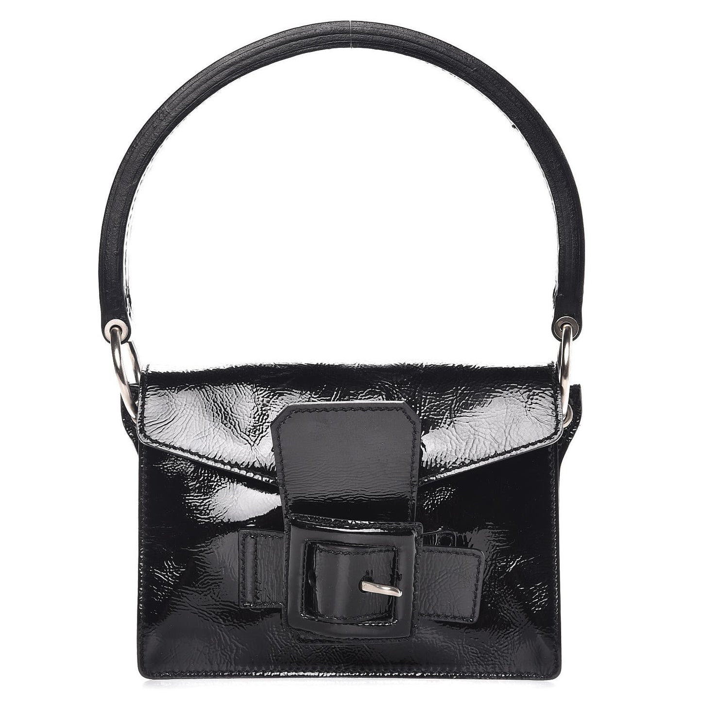 Patent Buckle Flap Handbag Black