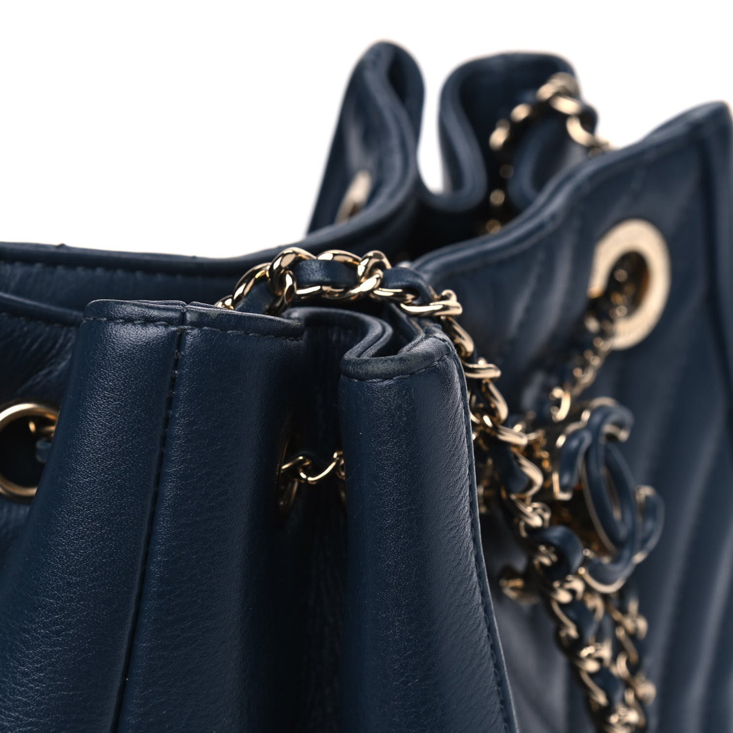 Calfskin Quilted Daily Chevron Drawstring Bag Blue
