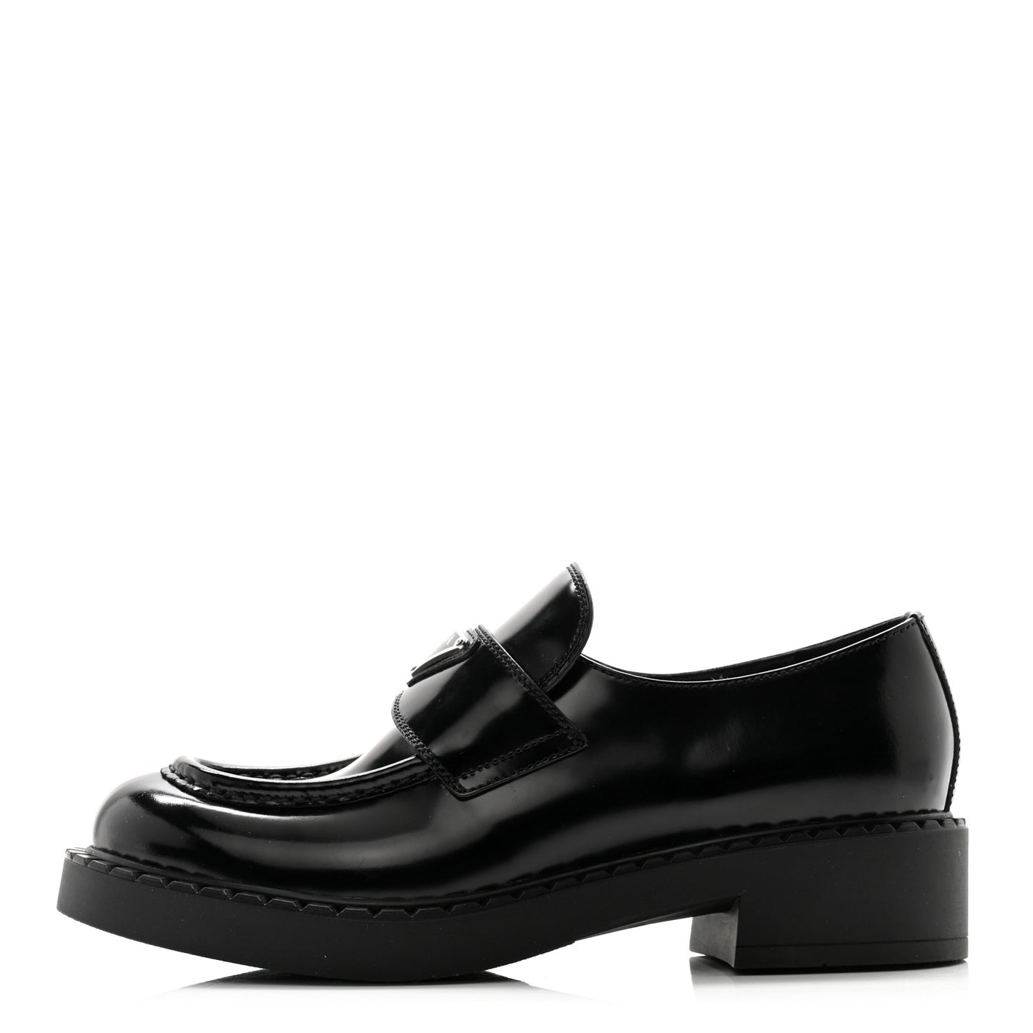 Spazzolato Metal Triangle Logo 50mm Loafers 38.5 Black