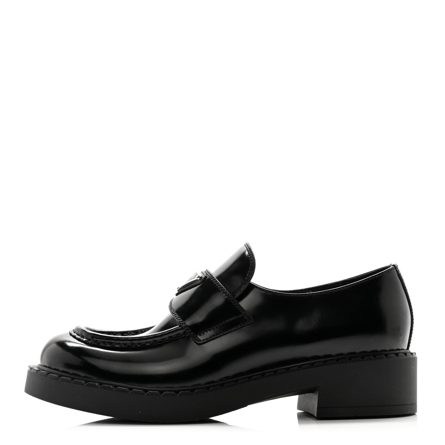 Prada Spazzolato Metal Triangle Logo 50mm Loafers 38.5 Black 1 of 13