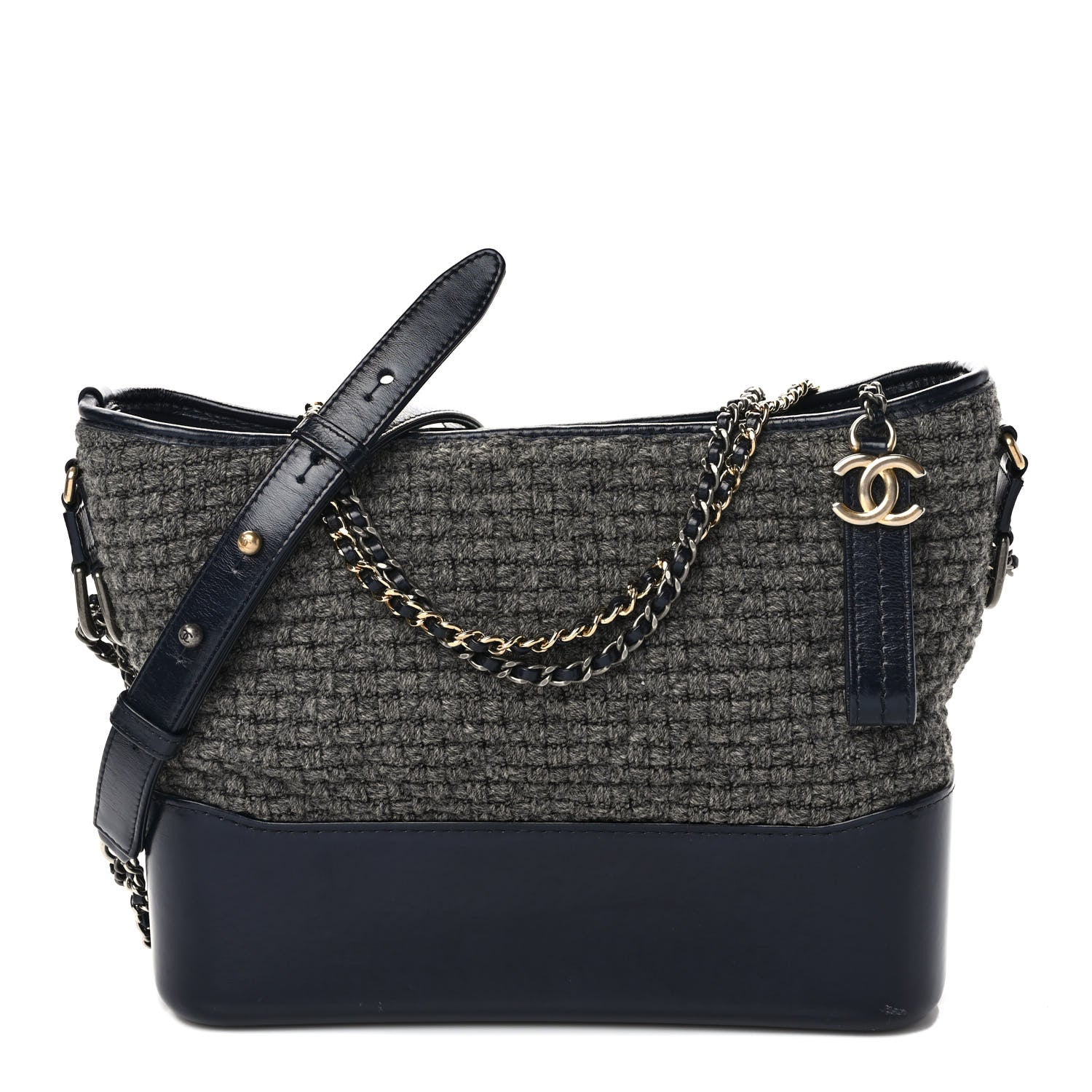 Chanel Tweed Calfskin Quilted Medium Gabrielle Hobo Gray Navy 1 of 11