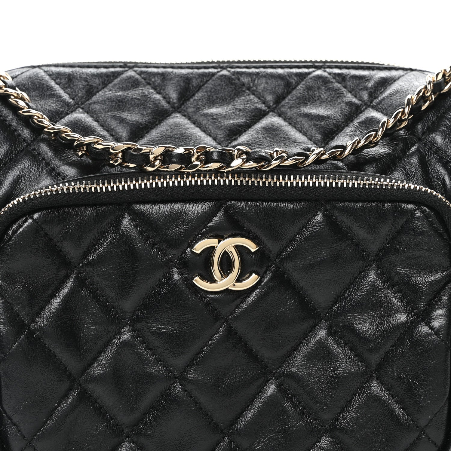 Chanel Shiny Crumpled Lambskin Quilted Medium Preppy Pocket Camera