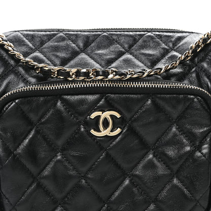 Chanel Shiny Crumpled Lambskin Quilted Medium Preppy Pocket Camera Case Black 8 of 10