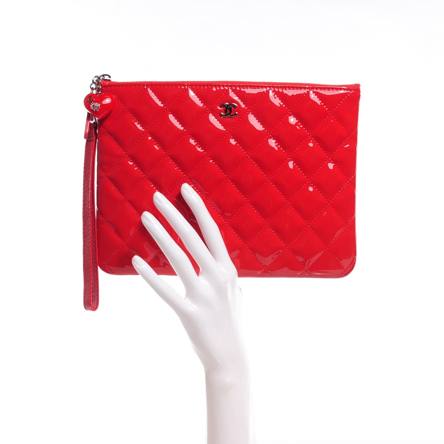 Patent Calfskin Quilted Medium Cosmetic Case Red