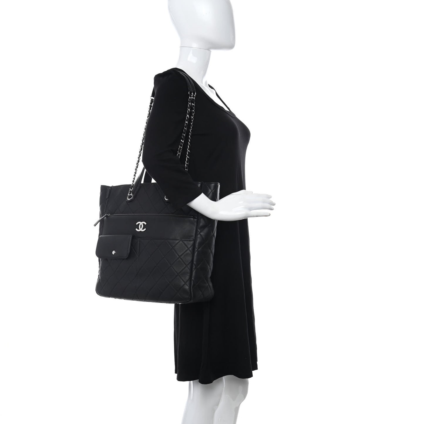 Calfskin Quilted Ultra Pocket Shopping Tote Black
