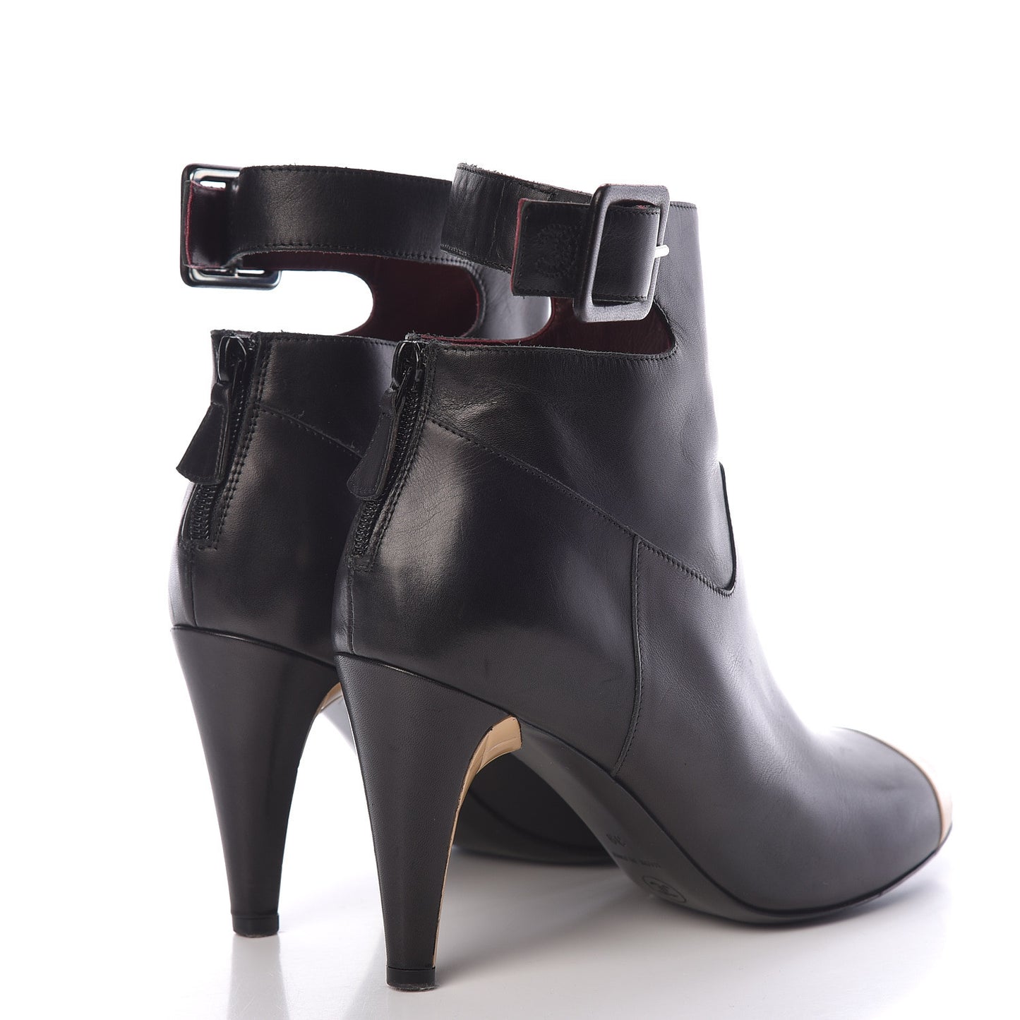 Lambskin Cap Toe Short Boots 39 Black