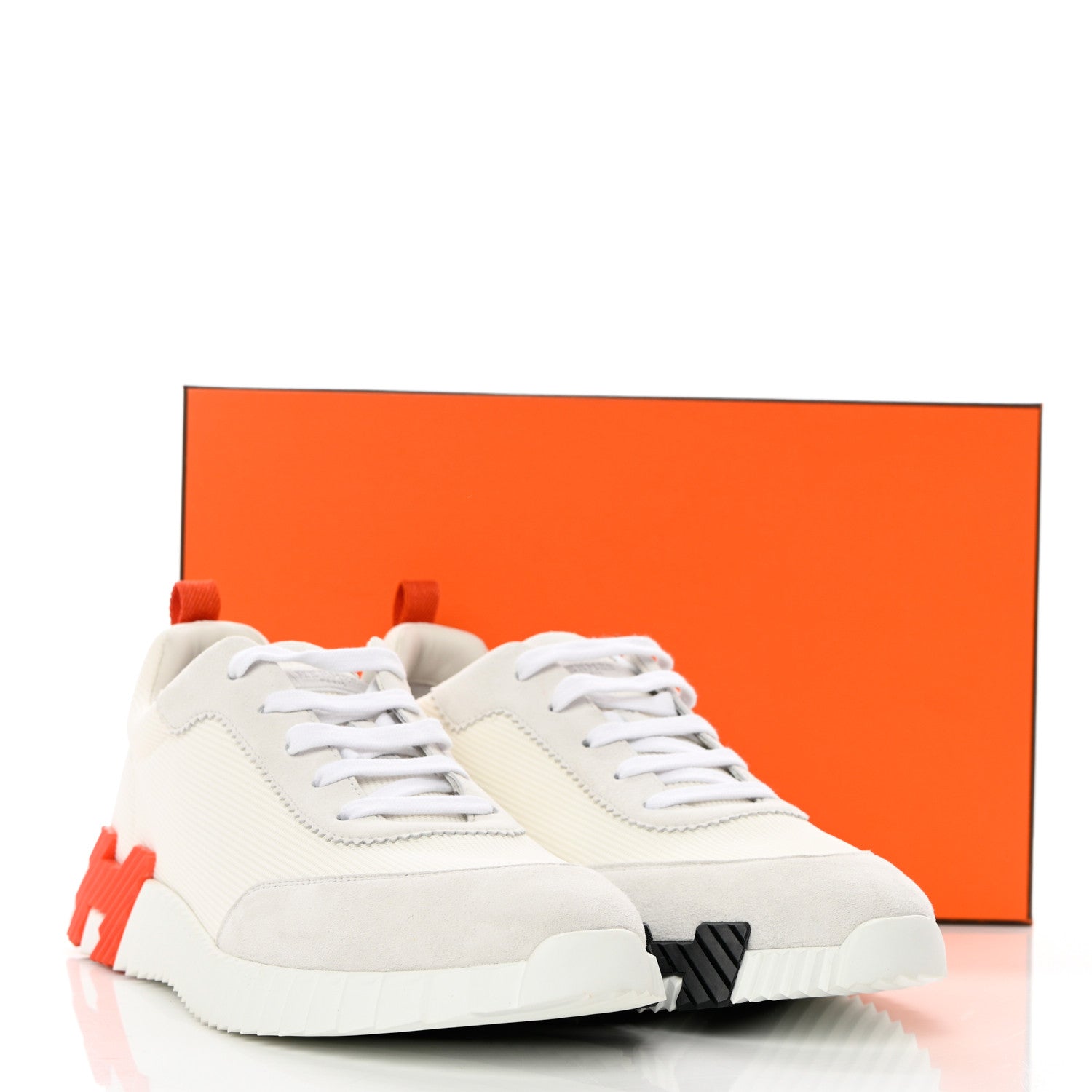 Hermes Technical Canvas Suede Goatskin Mens Bouncing Sneakers 44 White Orange 15 of 16